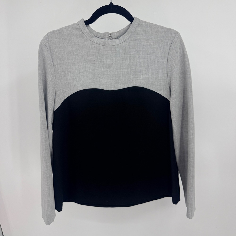 COS Womens Grey Black Colorblock Long Sleeve Crew Neck Blouse Top Size 10